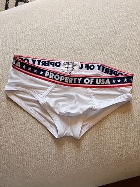 Property of USA White Men's Briefs with Patriotic Waistband